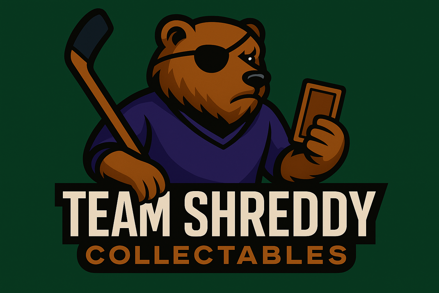 Team Shreddy Collectables logo with correctly shaped hockey stick blade at 25% size